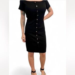 Say What? Black Button-Front Midi Dress